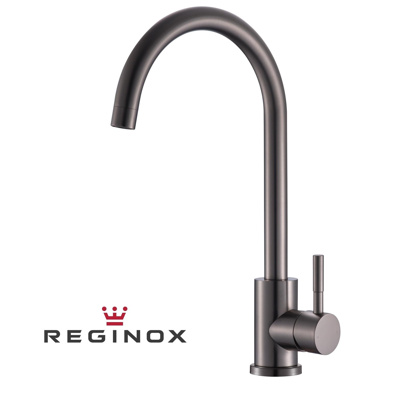 Reginox Taravo GM Single Lever Swan Neck Gun Metal Grey Kitchen Mixer Tap